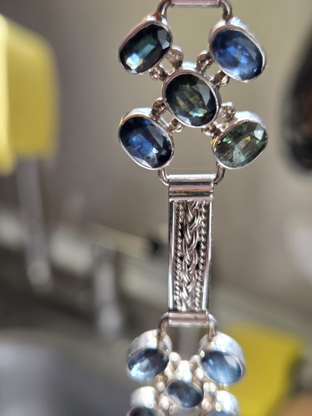 15​NATURAL CEYLON SAPPHIRE & Sterling Silver Artisan Bracelet